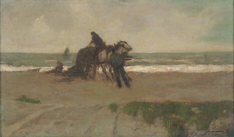 CHARLES WEBSTER HAWTHORNE (American 1872-1930) H: CHARLES WEBSTER HAWTHORNE (American 1872-1930) HAULING SEA WEED" signed "CW Hawthorne" bottom right, oil on canvas 14 x 24 in. (35.5 x 61 cm.) PROVENANCE: Estate of Ben Wolf, Philadelphia, Pennsylvani
