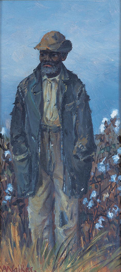 WILLIAM AIKEN WALKER (American 1838-1921) AN OLD: WILLIAM AIKEN WALKER (American 1838-1921) AN OLD COTTON PICKER signed W A Walker" bottom left, oil on board 8 1/4 x 4 1/8 in. (20.9 x 10.4 cm.) NOTE: Based upon photographs, John Fowler will include t