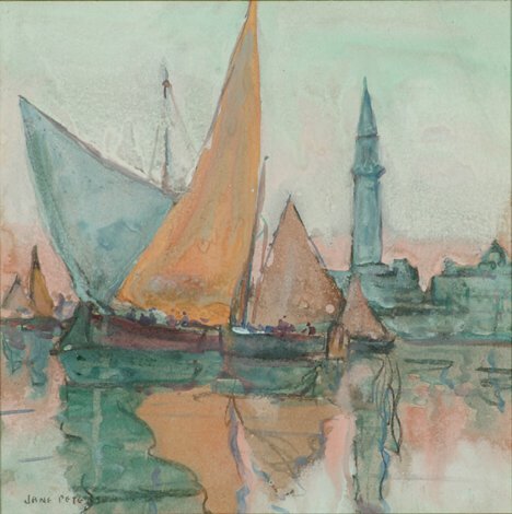 JANE PETERSON (American 1876-1965) VENETIAN SAIL: JANE PETERSON (American 1876-1965) VENETIAN SAILING BOATS signed JANE PETERSON" bottom left, gouache and crayon 11 1/2 x 11 3/4 in. (29.2 x 29.8)"