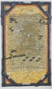 Robert McCauley (1 of 2): Surrogate Hide Series #5 mixed media drawing on paper 58 3/4 x 35 inches.