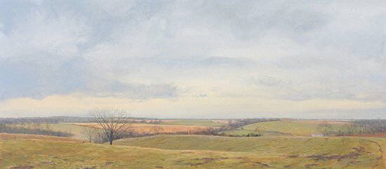 James Winn: Pasture: No 2 painting, acrylic on paper 17 x 38 1/2 inches.