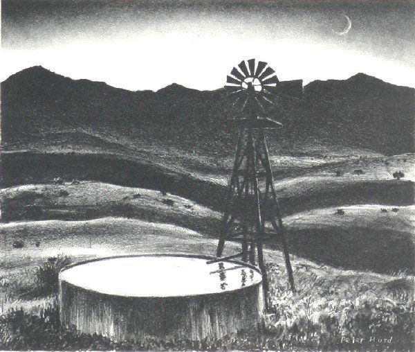 Peter Hurd, (American, 1904-1984), Water Tank, 193: Peter Hurd (American, 1904-1984) Water Tank, 1930's lithograph signed in plate "Peter Hurd" (lower right) 8 1/2 x 10 inches.