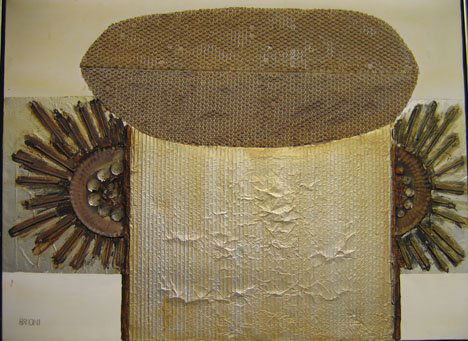 BRIONI - ABSTRACT CONSTRUCTION, , Signed Brioni": BRIONI - ABSTRACT CONSTRUCTION Signed Brioni" lower left, multi media on canvas 34 1/2 x 46 1/2 in."