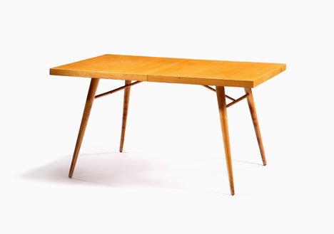 Paul McCobb Planner Group dining table, , Cylindri: Paul McCobb Planner Group dining table Cylindrical canted legs, with two additional table boards. H: 29 in., L: 54 1/4 in., W: 36 in.