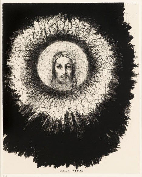 ODILON REDON, (FRENCH 1840-1916), ET DANS LE DISQ: ODILON REDON (FRENCH 1840-1916) ET DANS LE DISQUE MÊME DU SOLEIL, RAYONNE LA FACE DE JÉSUS-CHRIST PLATE 10, FROM TENTATION DE SAINT-ANTOINE, PREMIÈRE SÉRIE 1888, edition o