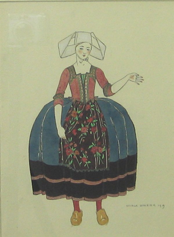 GEORGES BARBIER, (FRENCH, 1882-1932), DUTCH GIRL: GEORGES BARBIER (FRENCH, 1882-1932) DUTCH GIRL signed and dated 1919", watercolor and ink on paper 9 3/4 x 7 inches (sight)"