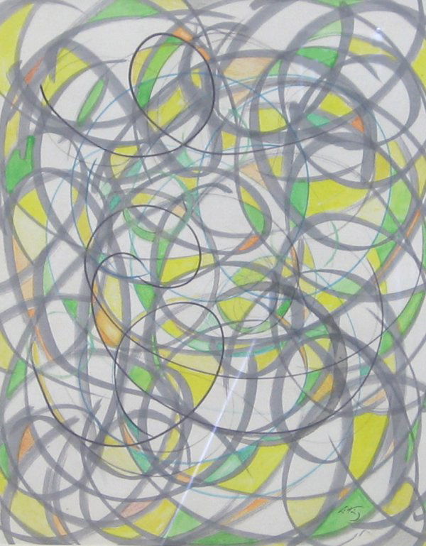 EMLEN ETTING, (AMERICAN, 1905-1993), GREEN, YELLOW,: EMLEN ETTING (AMERICAN, 1905-1993) GREEN, YELLOW, BLACK signed, ink wash, watercolor, crayon and gouache on paper 9 1/2 x 7 1/2 inches (sight) with a companion by the same hand, also 9 1/2 x 7