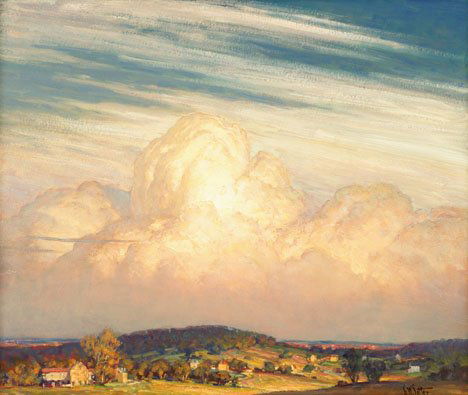 GEORGE WILLIAM SOTTER, (AMERICAN 1879 - 1953), CL: GEORGE WILLIAM SOTTER (AMERICAN 1879 - 1953) CLOUDS OVER BUCKINGHAM Signed G W Sotter" bottom right, oil on board 22 x 26 in. (55.9 x 66cm) PROVENANCE: Privat