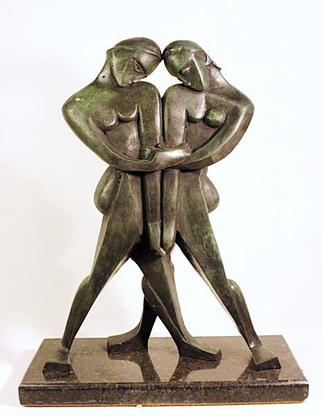 BRONZE-MARBLE SCULPTURE AFTER LIPCHITZ: LARGE AND IMPRESSIVE BRONZE-MARBLE SCULPTURE AFTER JACQUE LIPCHITZ. APPROXIMATE MEASUREMENTS ARE 18 X 14 X 7 INCHES. CONDITIN IS EXCELENT. PATINA IS BEAUTIFUL - DARK GREY.
