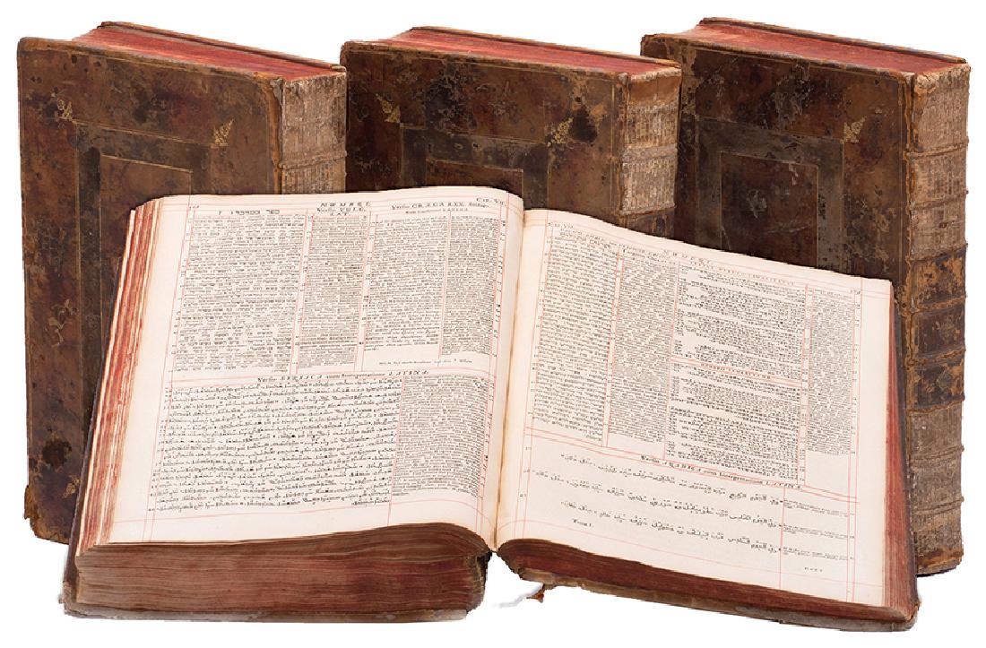 Multi-Lingual Edition of the Bible - Brian Wa...: Biblia Sacra Polyglotta, a multi-lingual edition of the Bible edited by Brian Walton. Printed by Thomas Roycoft, London, 1657. Volumes no. 1, 2, 4, and 6. Four volumes (out of six) of the "London Poly