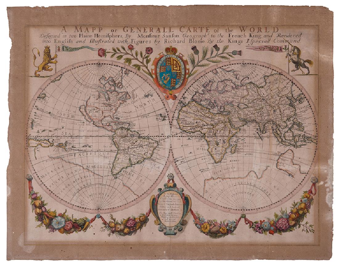World Map - Hand-Colored Engraving - England, 17th (1 of 1)