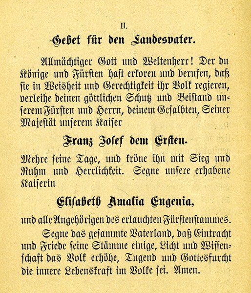 Leaflet containing Prayer for the Emperor Franz Josef I: Beim Ausheben der Thora [When Taking out the Torah]. Printed leaflet without note of date or place printed, [Austro-Hungary, second half of 19th century]. German. Leaflet with prayer to be said when t