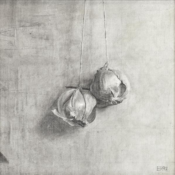 Eran Reshef (b. 1964): Still Life / 1992 / Pencil on paper mounted on board / 26*27 cm / Signed and dated Provenance: the collection of Arnie Druck.