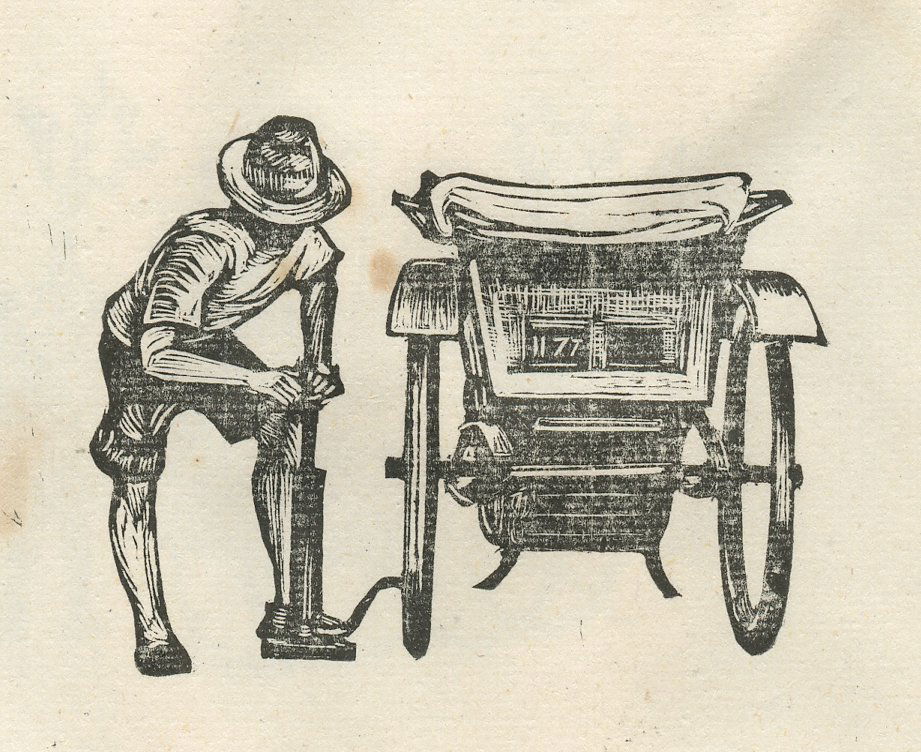 Rickshaw - Woodcuts by David Ludwig Bloch - Shanghai, (1 of 3)