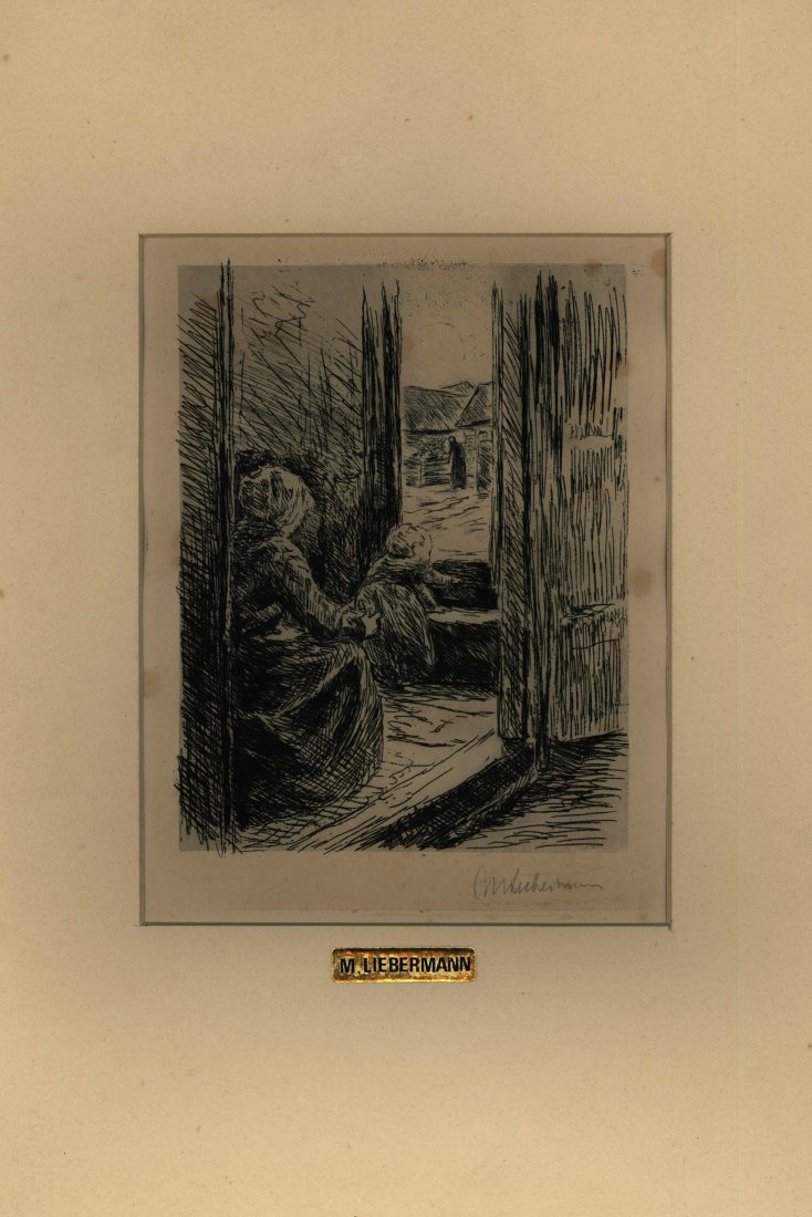 Max Liebermann (1847-1935): Mother and Child / Etching / 20.5X15.5 cm / Signed / Attached to passe-partout