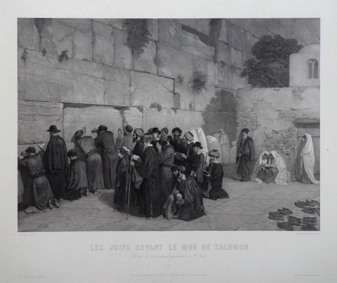 Jews at Prayer at the Western Wall - Alexandre Bida: Les Juifs Devant le Mur de Salomon. Jews at prayer at the Western Wall. Photogravure after Alexandre Bida's illustration (signed in the plate). Paris-New-York: Boussod, Valadon & Cie, successeurs de G
