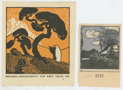 Emil Orlik (1870-1932): Figures and Portraits / five color woodcuts / average size 11X13 cm / three signed in the plate with monogram, two signed in pencil