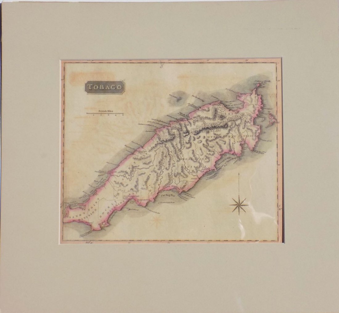 Map of Tobago, 1816: Original engraving of Tobago, West Indies, Caribbean, by John Thomson 1816.Dimensions: 16" x 17 1/2"