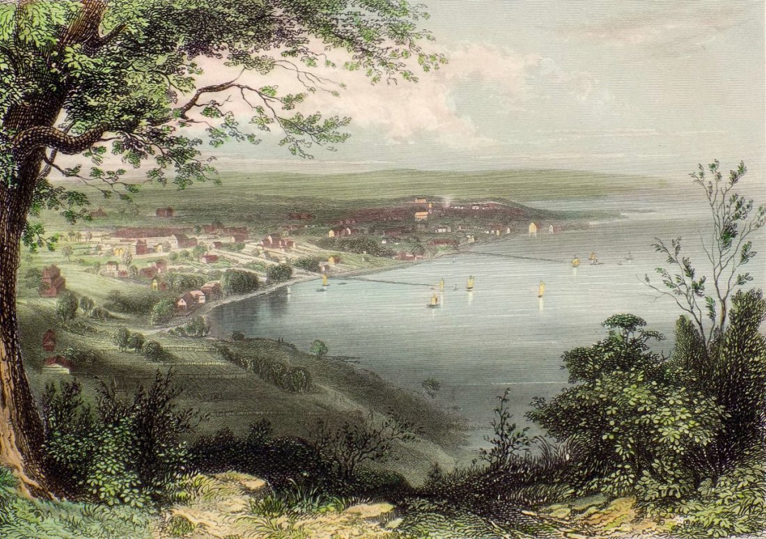 Perth, Australia (1875): Original hand colored steel engraving from Picturesque Europe, circa 1875. Dimensions: 12 x 16 inches.