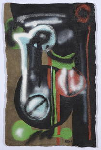 Ladislas KIJNO (1921-2012)   Composition   Peinture sur: Ladislas KIJNO (1921-2012)  Composition  Peinture sur papier froissé, signée en bas vers la droite  90 x 57 cm