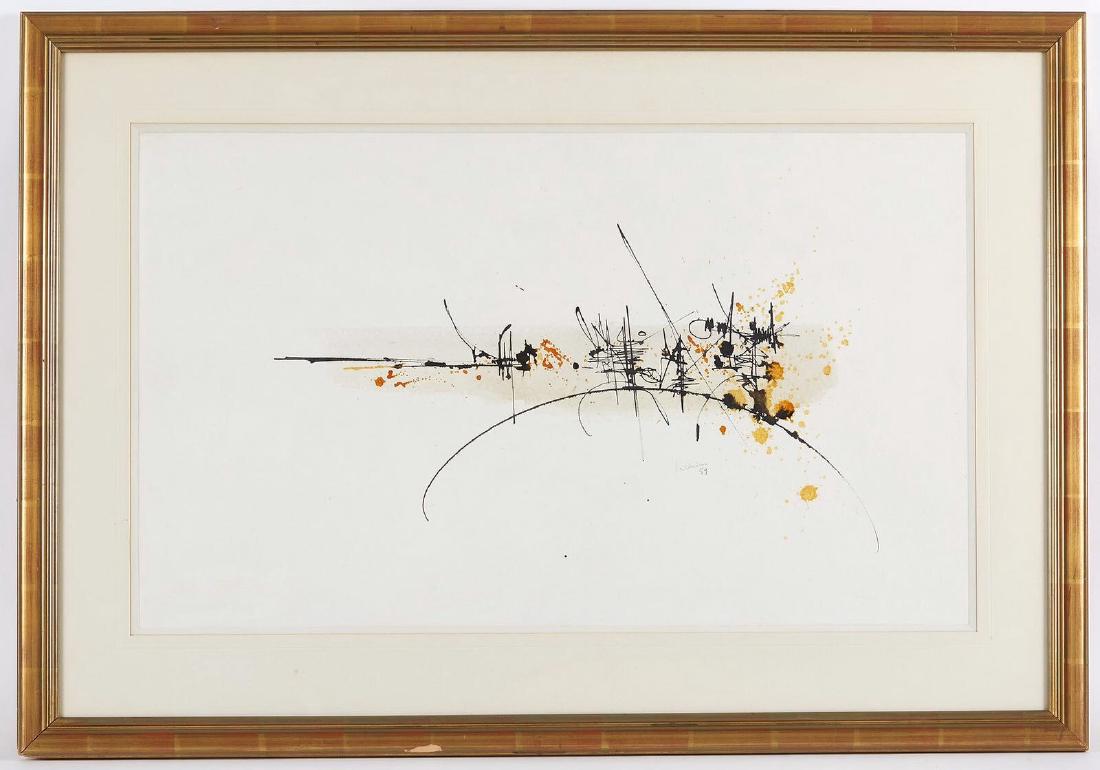 Georges MATHIEU (1921-2012) Composition, 1959 Encre: Georges MATHIEU (1921-2012) Composition, 1959 Encre et aquarelle signée et datée en bas à droite 45 x 73 cm à vue