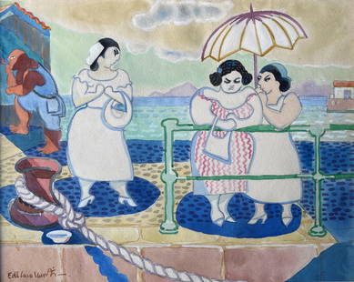 Emiliano DI CAVALCANTI (1897-1976) Femmes sur le port: Emiliano DI CAVALCANTI (1897-1976) Femmes sur le port Aquarelle et gouache sur papier, signée en bas à gauche 32 x 40 cm