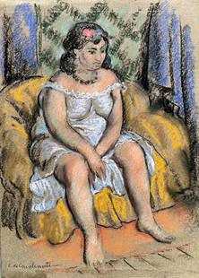 Emiliano DI CAVALCANTI (1897-1976), Attribué à: Femme assise Pastel sur papier, signé en bas à gauche 26,8 x 19,3 cm