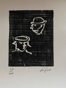 Ladislas KIJNO (1921-2012) Personnages au chapeau Bois: Ladislas KIJNO (1921-2012) Personnages au chapeau Bois gravé sur papier vélin, signée en bas à droite et numéroté 27/110 56 x 38 cm