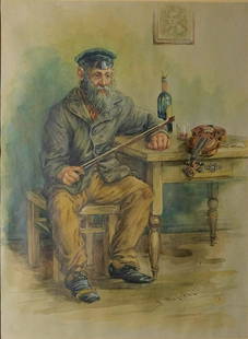 Vladimir Egorovitch MAKOVSKI (1846-1920) Le: Vladimir Egorovitch MAKOVSKI (1846-1920) Le violoniste,1913 Aquarelle sur papier, datée et signée en cyrillique en bas à droite 33 x 24 cm Vladimir