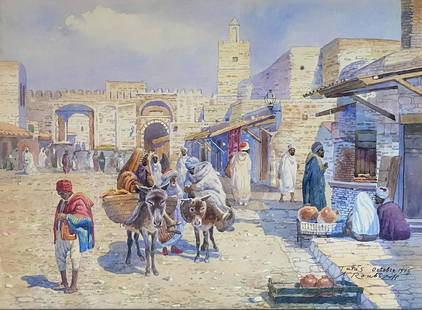 Alexandre ROUBTZOFF (1884-1949), Attributed to: Alexandre ROUBTZOFF (1884-1949), Attribué à Le retour du marché, Tunis, 1915 Gouache et aquarelle sur papier, signée, datée « Oct.1915 » et située