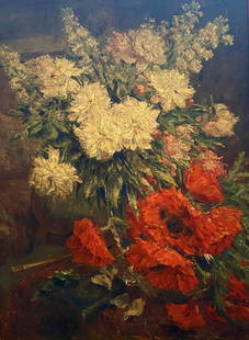 Ernest ROCHER (1872-1938) Bouquet aux pavots Huile sur: Ernest ROCHER (1872-1938) Bouquet aux pavots Huile sur toile, signée en haut à droite 100 x 80 cm .Ernest ROCHER (1872-1938).Bouquet with poppies.Oil on canvas, signed upper right.100 x 80