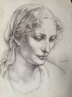 Eugène ZAK (1884-1926), Attributed to: Eugène ZAK (1884-1926), Attribué à Portrait de femme de trois-quarts Dessin au fusain sur papier, signée au milieu vers la droite 34,3 x 25,7 cm (Petite déchirure en haut