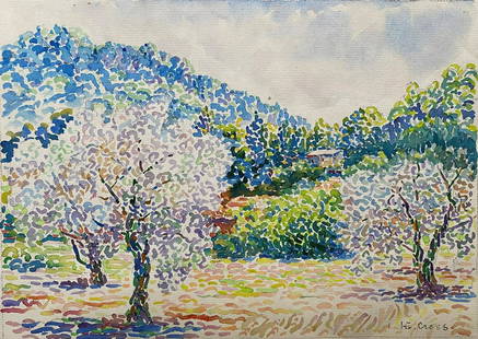 Henri Edmond CROSS (1856-1910), Attributed to: Henri Edmond CROSS (1856-1910), Attribué à Paysage de Provence Aquarelle et traits de crayon sur papier, porte une signature en bas à droite « HE.CROSS » 18,6 x 25