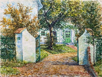 Anna DE WEERT (1867-1950) L’entrée du jardin: Anna DE WEERT (1867-1950) L’entrée du jardin Aquarelle sur papier, signé en bas à droite 19,4 x 25,6 cm .Anna DE WEERT (1867-1950).The entrance to the garden.Watercolour on