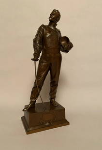 Godefroid DEVREESE (1861-1941), école belge: Godefroid DEVREESE (1861-1941), école belge L’escrimeur Bronze à patine brun foncé, signé Hauteur :39 cm.Godefroid DEVREESE (1861-1941), Belgian school.The