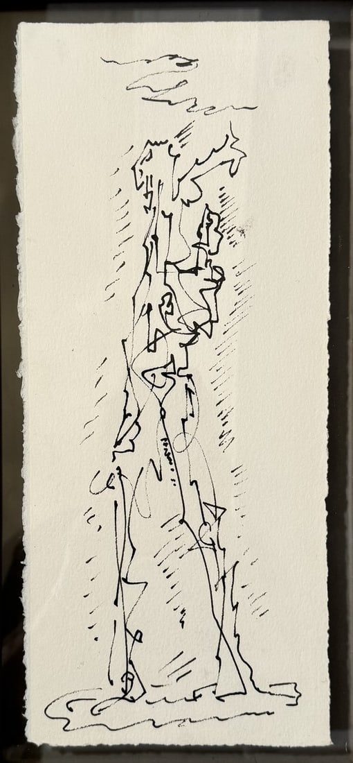 André MASSON (1896-1987).: André MASSON (1896-1987). « Homme Totémique ». Vers 1970. Double dessin à l'encre de Chine sur carton léger blanc. Sur le recto, on trouve le dessin de "L'homme toté