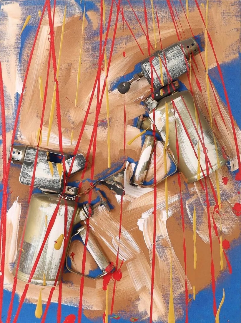 FERNANDEZ ARMAN (1928-2005): FERNANDEZ ARMAN (1928-2005) Sans titre, 2003. Lampes à souder découpées et acrylique projetée sur toile marouflée sur panneau Signé en bas à gauche sur la tranche. &