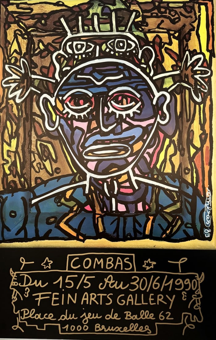Robert COMBAS (Né en 1957), d’Après .: Robert COMBAS (Né en 1957), d’Après . Affiche pour l’exposition Fein Arts Gallery du 15.05 au 30.06.1990 , Bruxelles, place du jeux de Balle. 86,5 x 57 cm