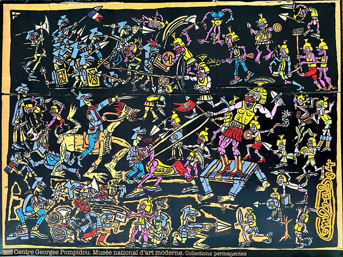 Robert COMBAS (NÉ EN 1957), (D’APRÈS) « En avant les enfants, 1984 ».: Robert COMBAS (NÉ EN 1957), (D’APRÈS) « En avant les enfants, 1984 ». Affiche offset en couleurs sur papier. Signé et daté dans la planche. Dimensions : 60 x 80 cm.