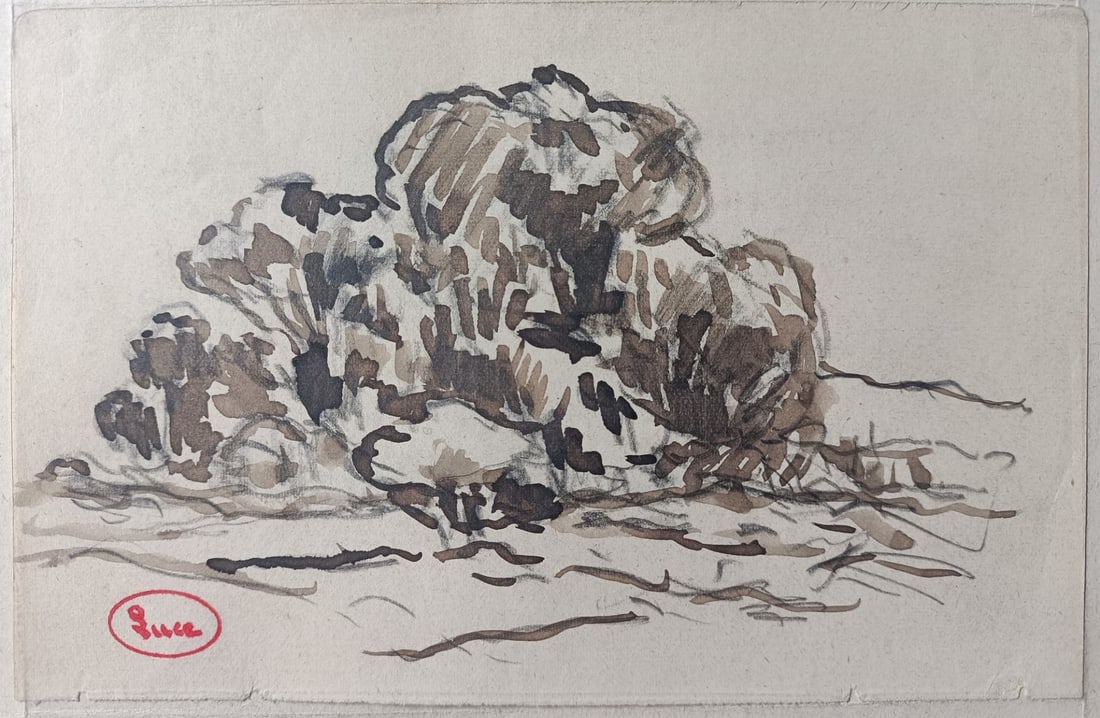 Maximilien LUCE (1858-1941) « Bosquet »: Maximilien LUCE (1858-1941) « Bosquet » Dessin à l’encre et lavis d'encre sur papier. Cachet « Luce » en bas à gauche. 9,5 x 14,7 cm. Non encadré.