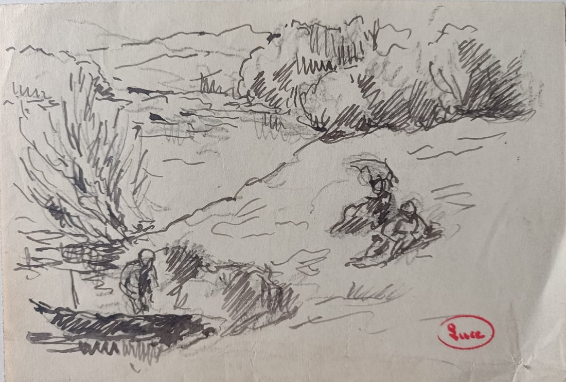 Maximilien LUCE (1858-1941) « Paysage animé »: Maximilien LUCE (1858-1941) « Paysage animé » Dessin à l'encre sur papier. Cachet « Luce » en bas à droite. 10,5 x 15,3 cm Non encadré.