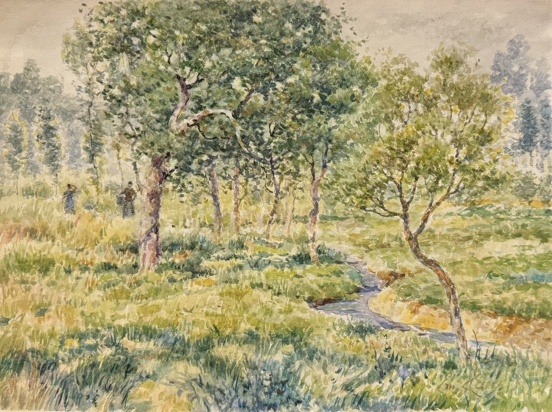 Emile CLAUS (1849-1924) Paysage à la rivière.: Emile CLAUS (1849-1924) Paysage à la rivière. Aquarelle sur papier, signé en bas à droite 23,5 x 31,4 cm