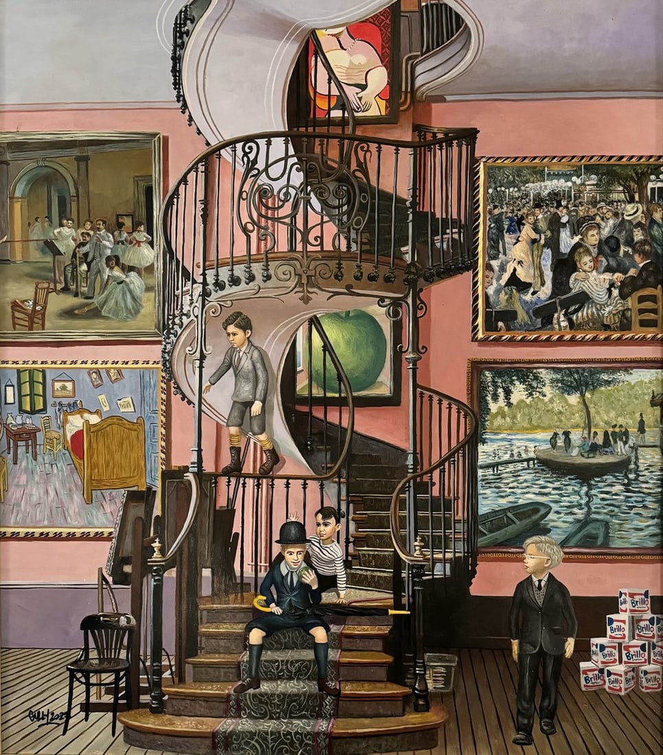 GULLY (Né en 1977) Children at Gustave Moreau Museum , Technique mixte sur panneau. Pièce: GULLY (Né en 1977) Children at Gustave Moreau Museum , Technique mixte sur panneau. Pièce unique. Signé, daté et titré au dos. 130 x 90 cm Un certificat de l’artiste acc