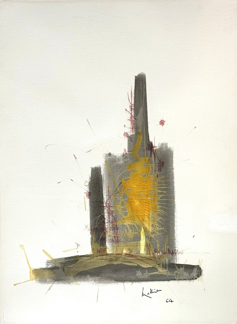 Georges MATHIEU (1921-2012) Composition,1964: Georges MATHIEU (1921-2012) Composition,1964 Technique mixte sur papier Arches, signé et daté en bas à droite 76 x 56 cm Un certificat accompagne l’œuvre.