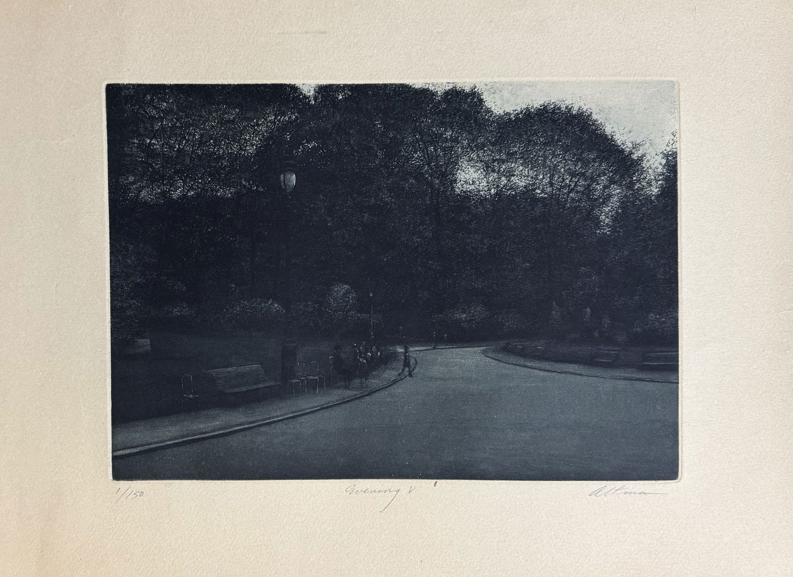 Harold ALTMAN (américain, 1924-2003) Evening V.: Harold ALTMAN (américain, 1924-2003) Evening V. Aquatinte et roulette. Impression en brun violacé. Parfaite épreuve sur vélin, numérotée, titrée et signée à