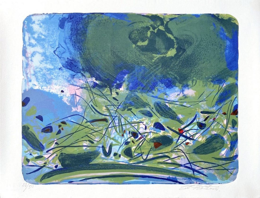CHU TEH-CHUN (1920-2014)- Prémices vertes, 1987.: CHU TEH-CHUN (1920-2014) - Prémices vertes, 1987,Lithographie sur papier BFK Rives, signée au crayon et numérotée 22/50. Bon état, 50 x 65 cm.Lithograph on BFK Rives paper, si