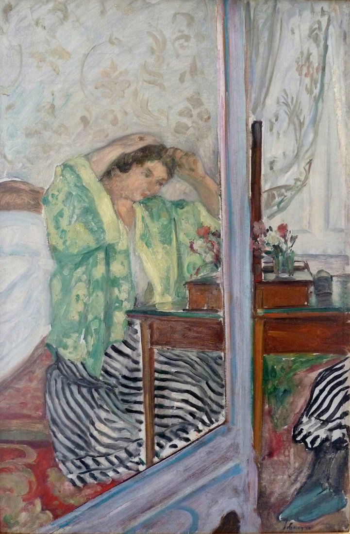 °Henri LEBASQUE (1865-1937) Jeune femme à sa toilette H: °Henri LEBASQUE (1865-1937) Jeune femme à sa toilette Huile sur toile, signée en bas à droite 64 x 42,5 cm (251/4 x 163/4 in.) Cette œuvre est accompagnée d'un certificat d'authenticité signé