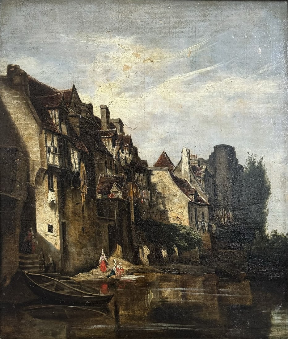 Eugène ISABEY (1804-1886), Attribué à. Village sur la rivière. (1 of 2)