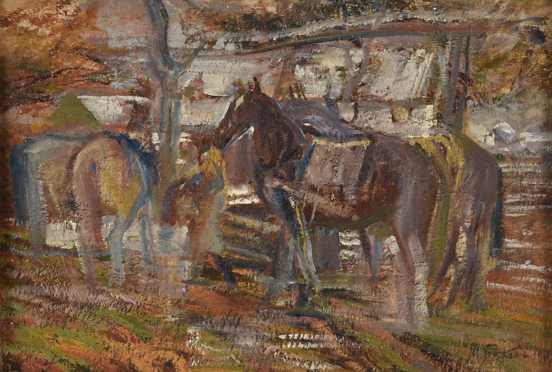 Michail Vasilievitch BOSKIN (1875-1930). Chevaux au repos, 1914. (1 of 2)