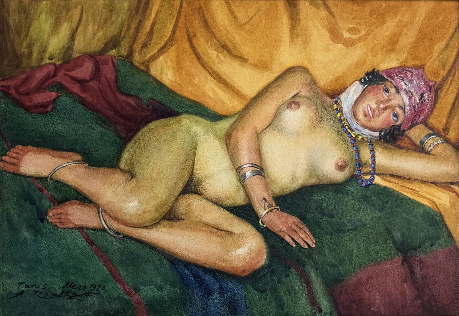 Alexandre ROUBTZOFF (1884-1949), Attribué à Nu allongé.1920. Aquarelle et rehauts de (1 of 3)